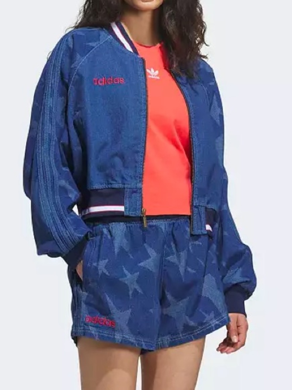 Adidas [S] Superstar Varsity Denim Set: Bomber Jacket & Shorts Navy Blue